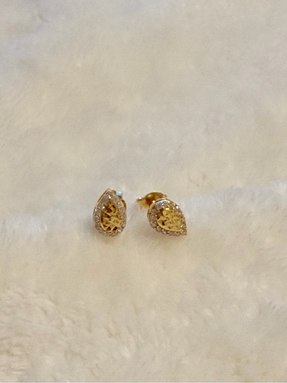18K Solid Gold Teardrop Zirconia Stud Earrings (Dainty Earrings)